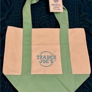 NWT Trader Joes Mini Pastel Canvas Tote Bag in Tiffany Blue